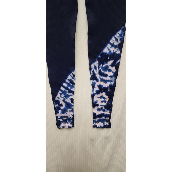 NUX Ribbed Tie Dye Leggings Navy and White V Back Size M - Picture 4 of 8